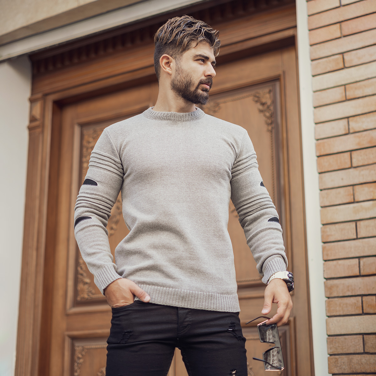 پلیور زاپ دار مردانه کرم مدل solan