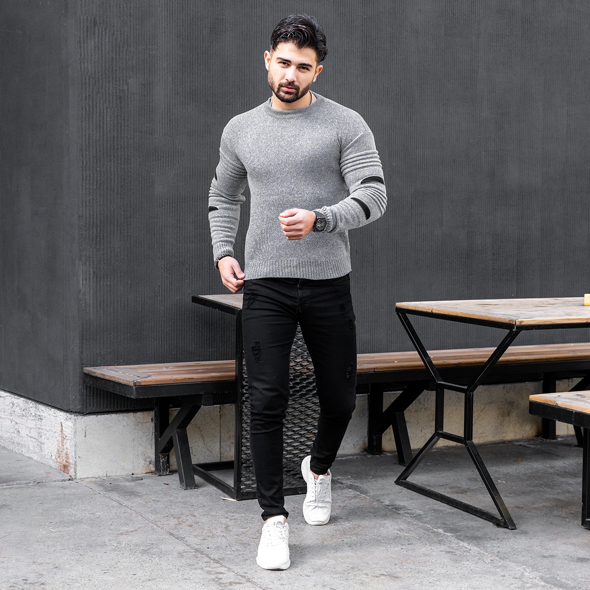 پلیور زاپ دار مردانه طوسی مشکی مدل solan