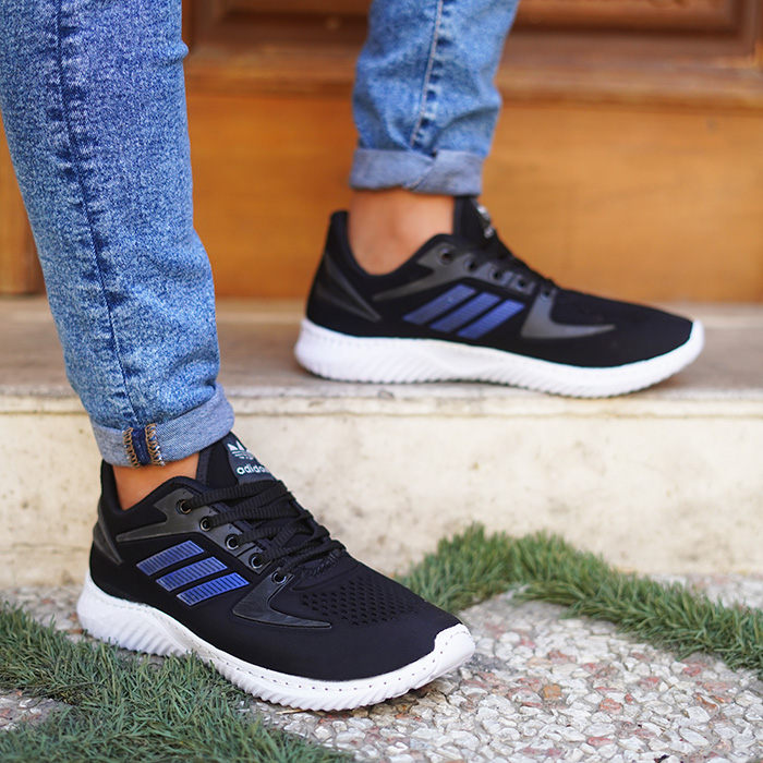 کفش ورزشی مردانه آدیداس مشکی آبی (زیره سفید) مدل zarax