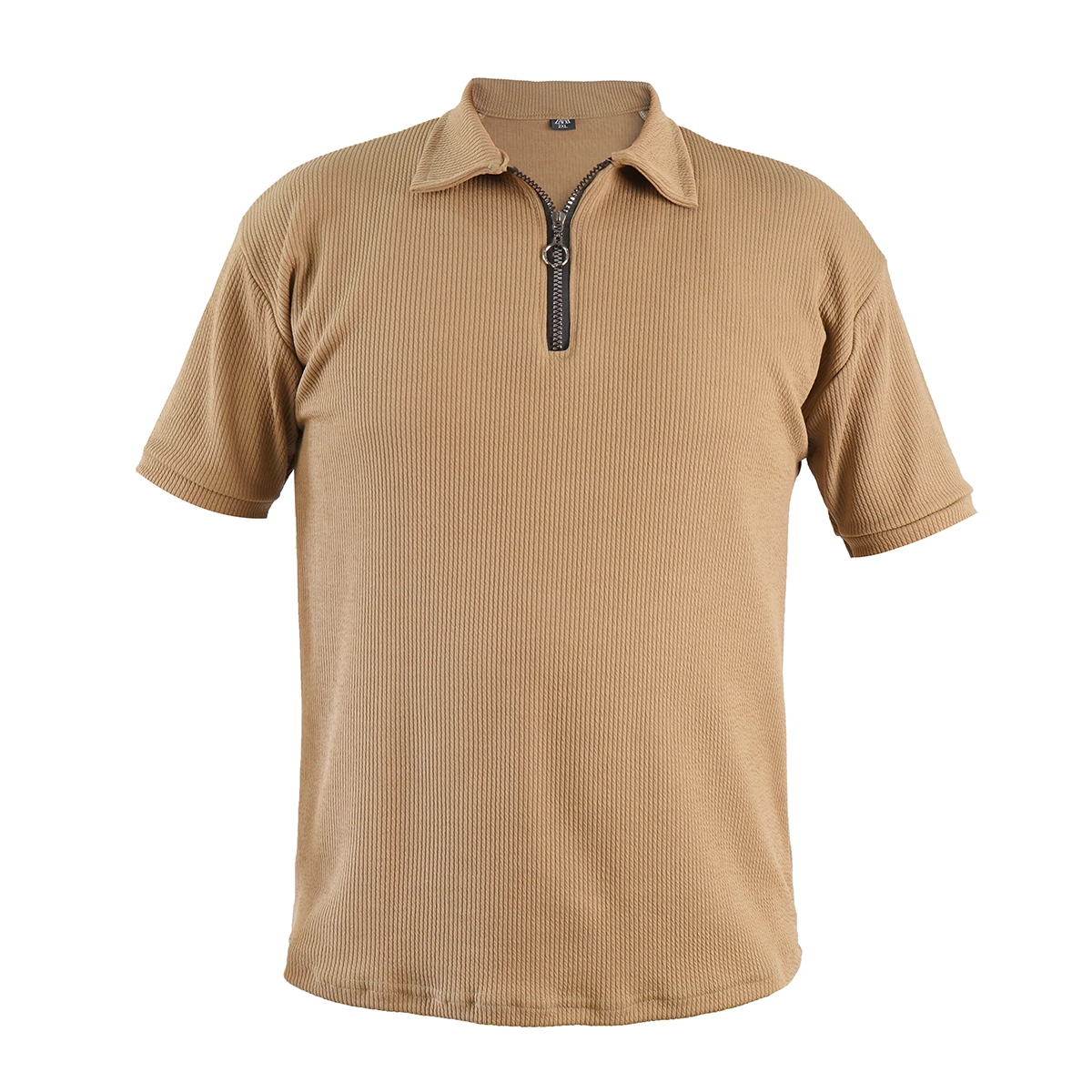 تیشرت مردانه یقه زیپ دار نسکافه ای مدل Arban