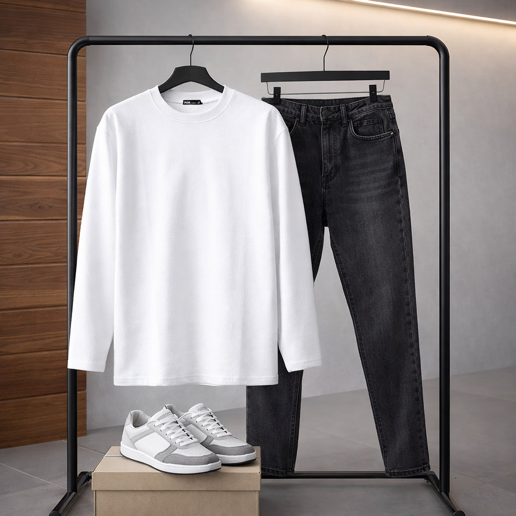 بلوز مردانه آستین بلند سفید مدل Atra