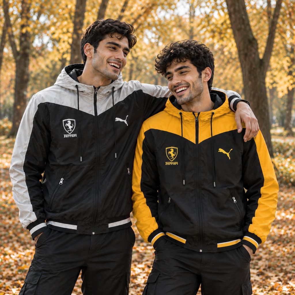 کاپشن مشکی زرد مردانه مدل Ferrari