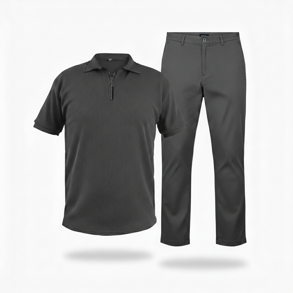 پکیج ست مردانه تیشرت نیم زیپ و شلوار مدل Toka