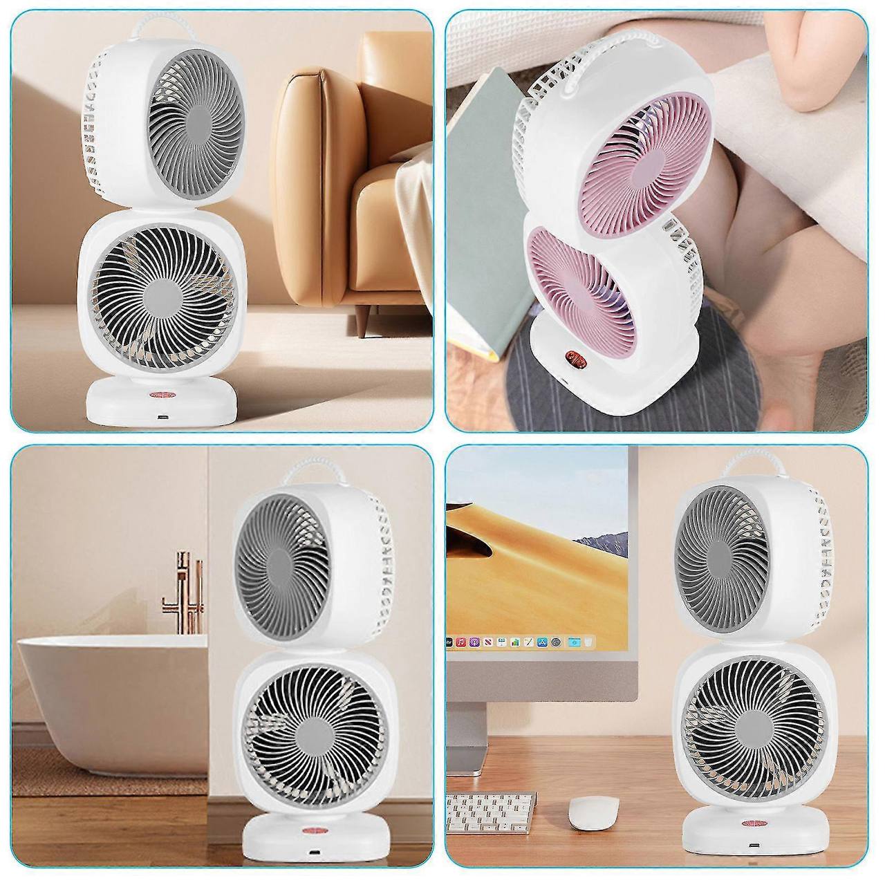 پنکه شارژی دو فن(دوموتوره) سایلنت با قابلیت چرخش 360 درجه