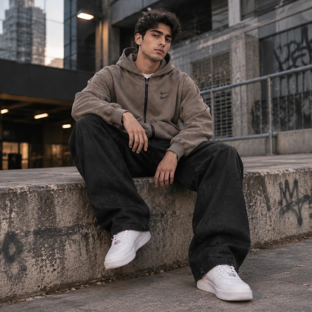 سوئیشرت دورس کلاهدار مردانه نایکی مدل Double Nike-خاکی