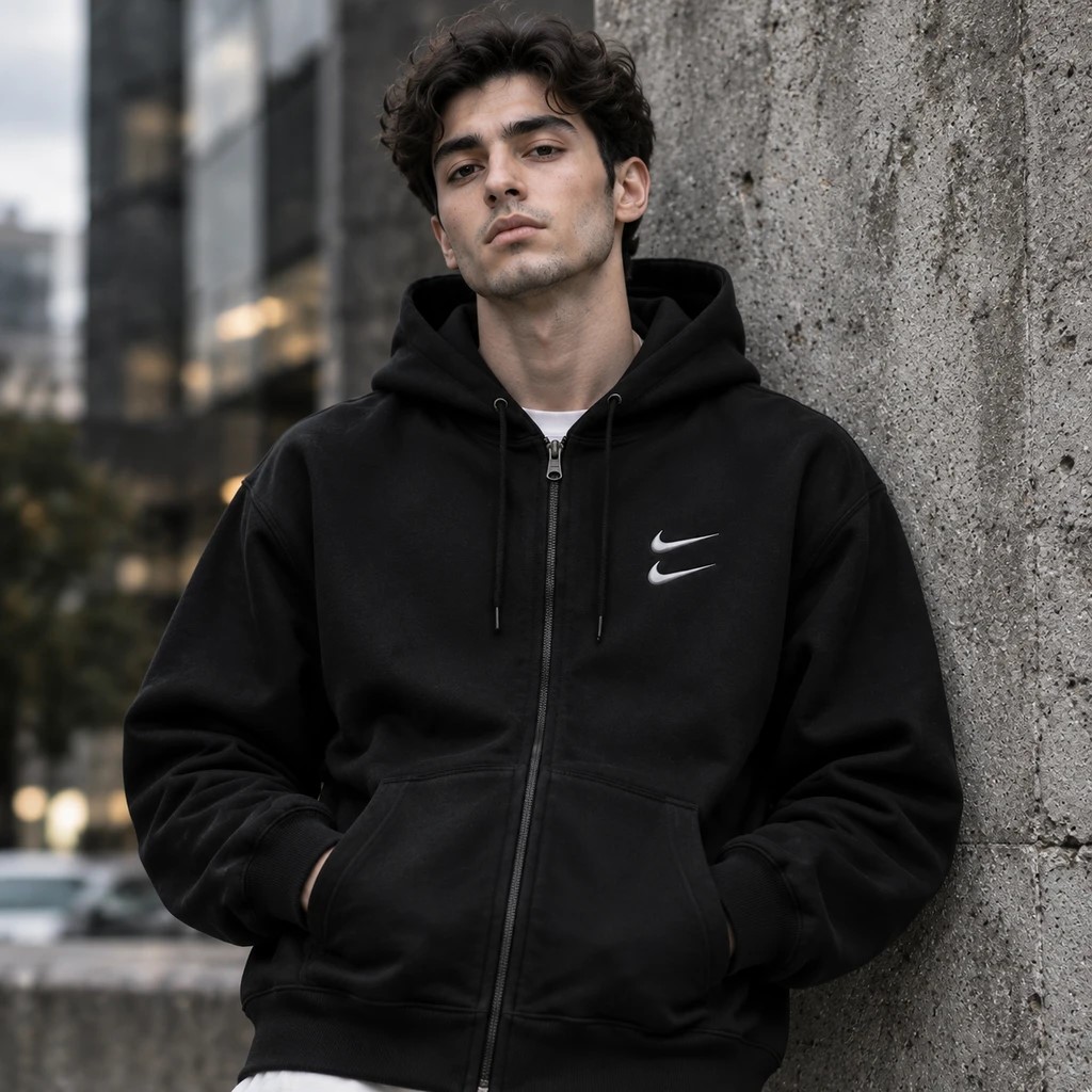 سوئیشرت دورس کلاهدار مردانه نایکی مدل Double Nike-مشکی