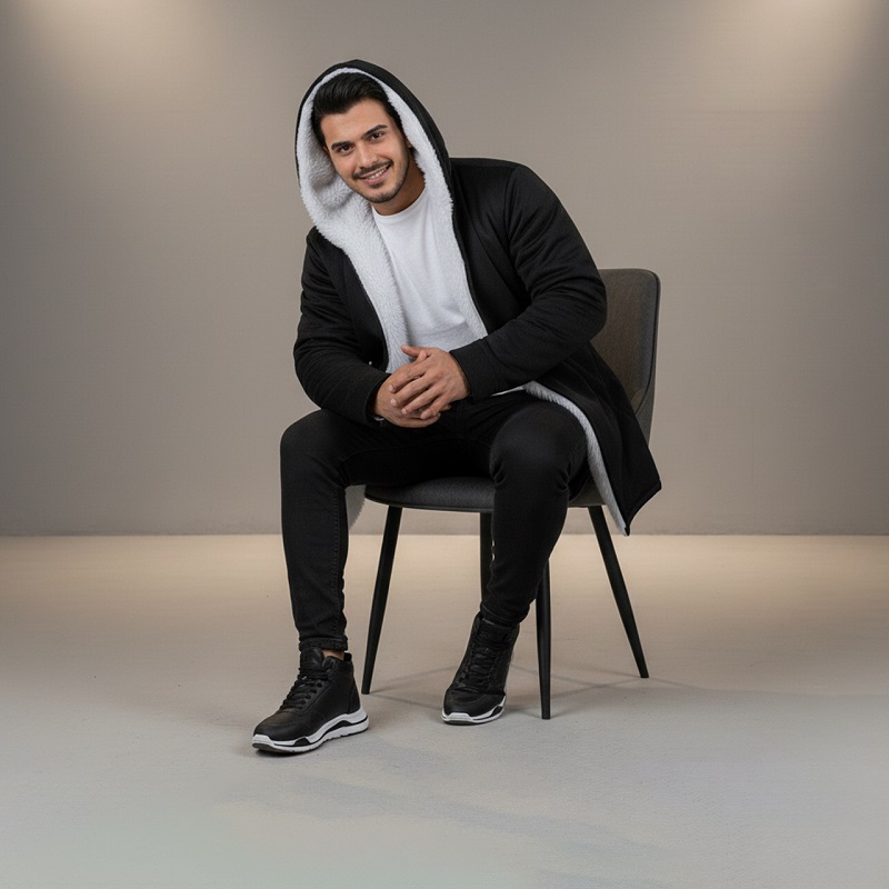 پکیج شنل خز سفید venitکفش emto مشکی