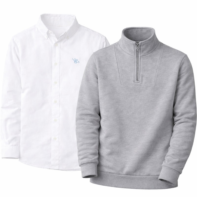 پکیج دورس مردانه نیم زیپ مدل Behbod-طوسی  پیراهن مردانه سفید VQ